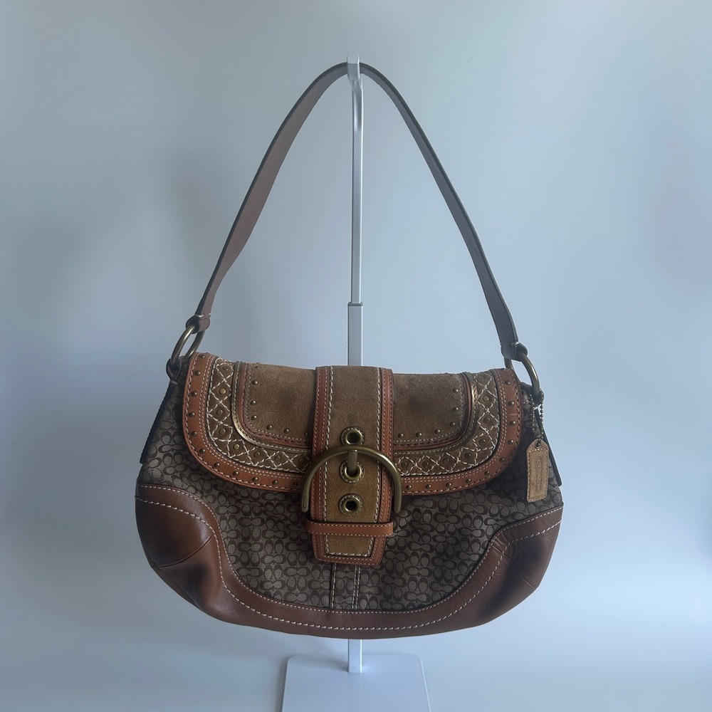 Coach Soho Signature Southwest Brown Canvas Leather Hobo Bag F11517 Excellent